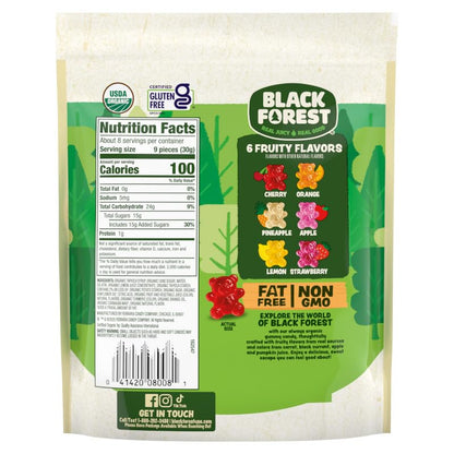 Organic gummy bears in six fruity flavors