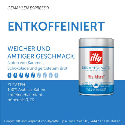 illy decaf espresso coffee Arabica blend packaging