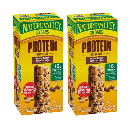 Nature Valley Gluten-Free Protein Bars, Peanut Butter Dark Chocolate, 30-Pack, Compatible with Nature Valley