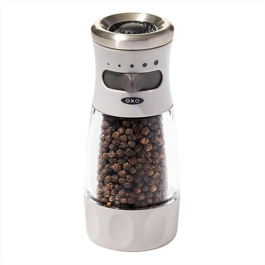 OXO contoured pepper grinder with stainless steel accents