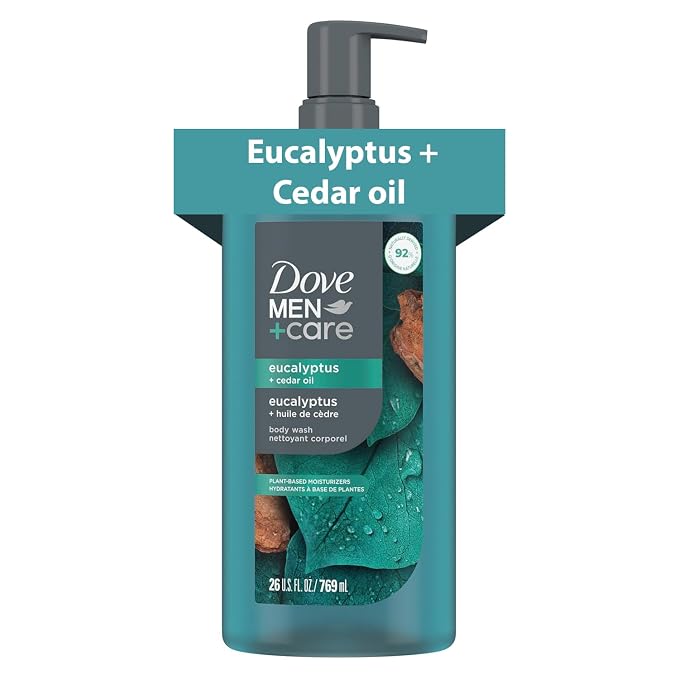 Dove Men moisturizing body wash eucalyptus cedar 26oz front bottle