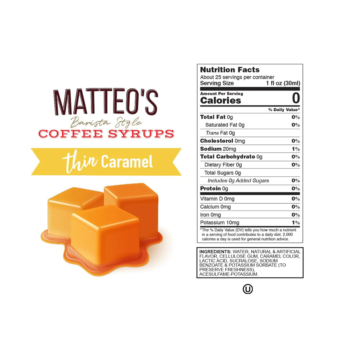 Keto-friendly Matteo's caramel flavored syrup