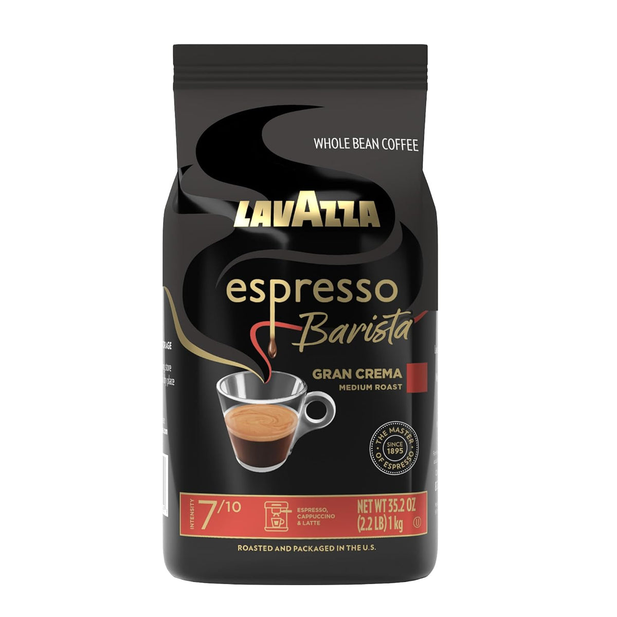 Lavazza medium espresso roast whole bean coffee packaging