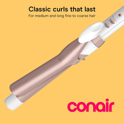 White and rose gold ceramic curling iron for curls