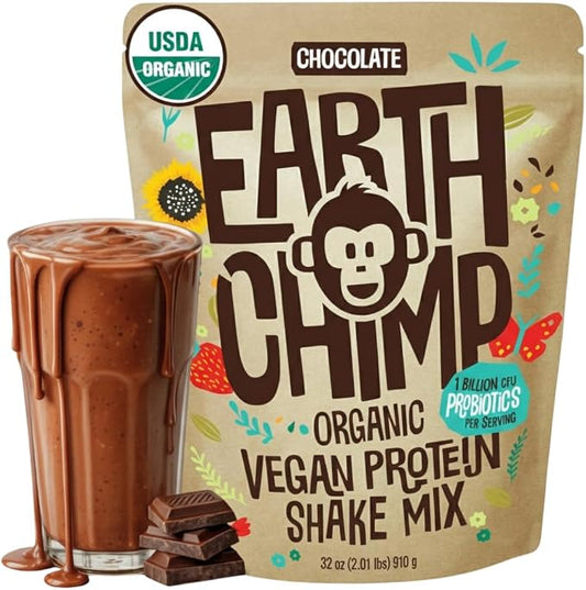 EarthChimp organic vegan protein powder chocolate tub