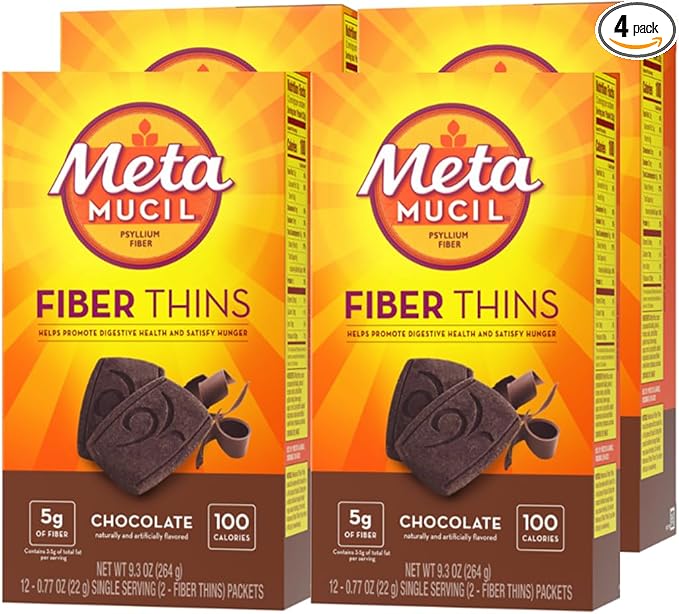 Metamucil Fiber Thins chocolate psyllium husk supplement box