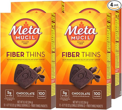 Metamucil Fiber Thins chocolate psyllium husk supplement box