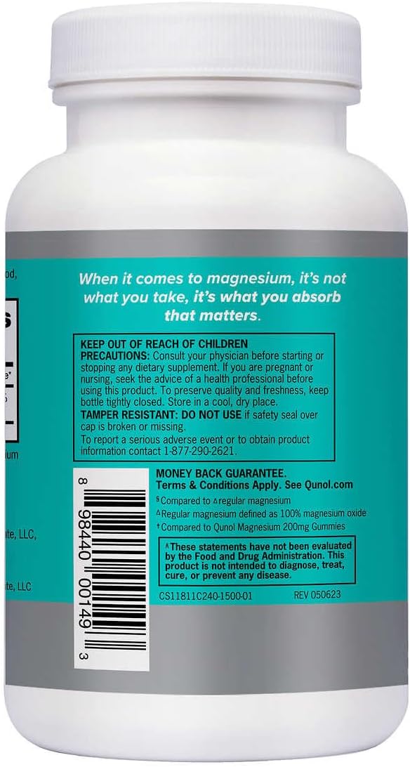 Qunol Magnesium Extra Strength 420mg, Vegetarian & Gluten Free, 240 Capsules
