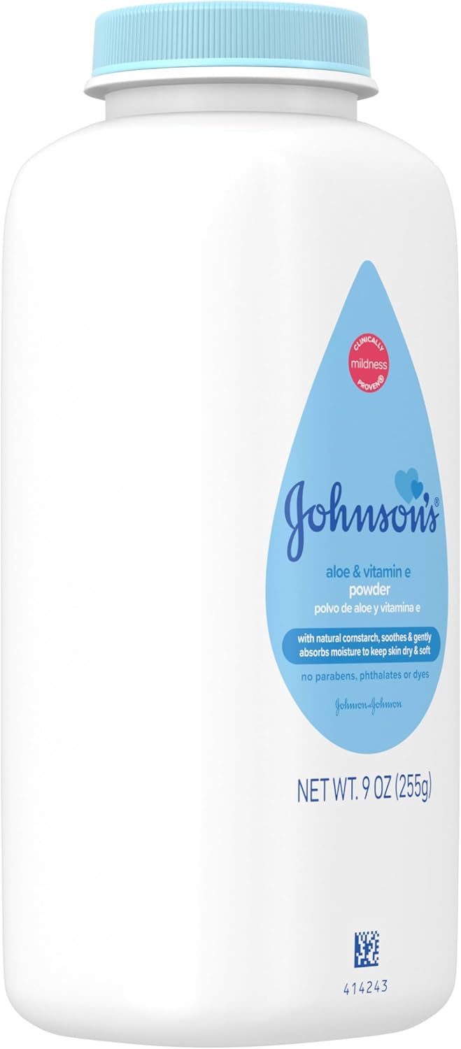Johnson's Baby Cornstarch Baby Powder with Aloe and Vitamin E for Delicate Skin, Hypoallergenic, No Addded Parabens, and Dyes for Gentle Baby Skin Care, Baby Essentials, 1.5 oz