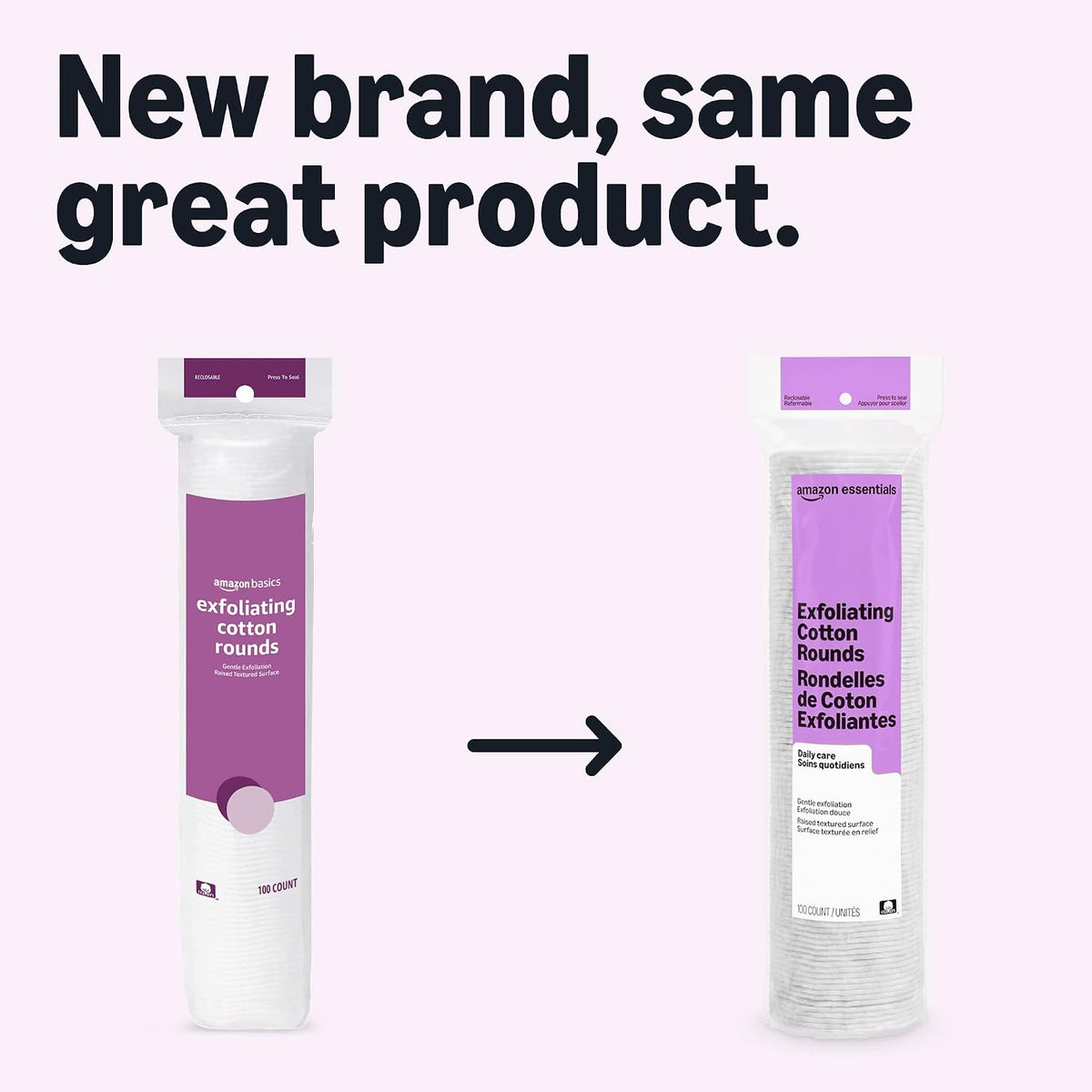 Dual-sided exfoliating cotton rounds by Amazon Essentials