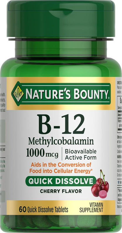 Nature's Bounty B-12 cherry flavor supplement front label