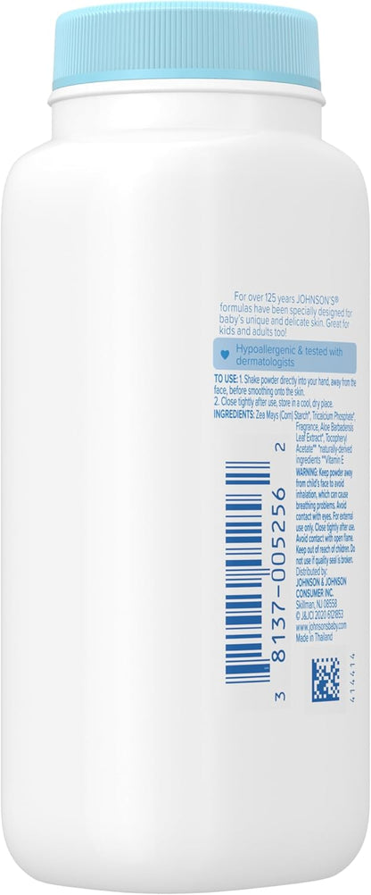 Johnson's Baby Cornstarch Baby Powder with Aloe and Vitamin E for Delicate Skin, Hypoallergenic, No Addded Parabens, and Dyes for Gentle Baby Skin Care, Baby Essentials, 1.5 oz