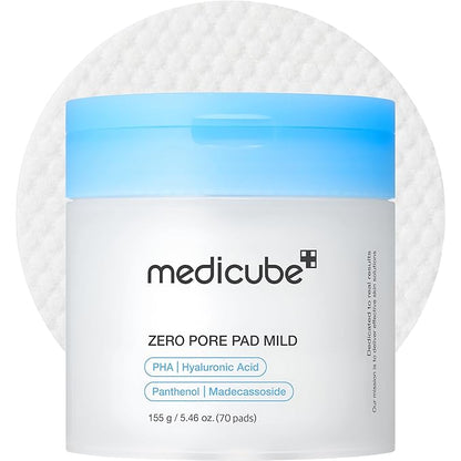medicube Toner Pads Zero Pore Pad 2.0 | Dual-Textured Facial Pad for Exfoliation and Pore Care with 4.5% AHA Lactic Acid, 0.45% BHA Salicylic Acid | Ideal for All, Korean Skin Care, 70 Pads (1 Pack)