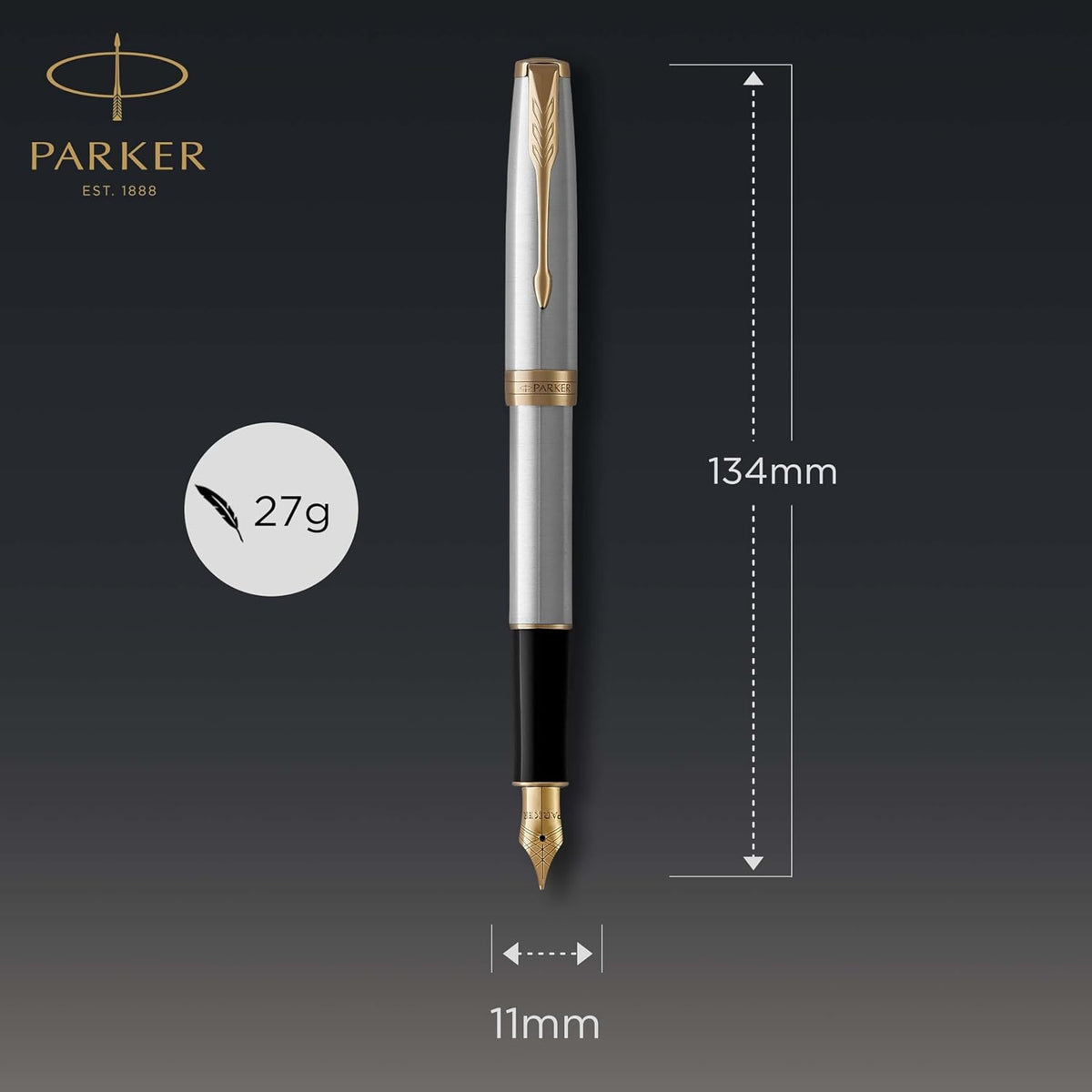 Stainless steel Parker fountain pen with gold clip