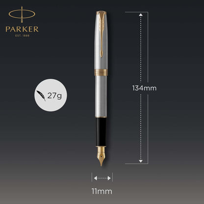 Stainless steel Parker fountain pen with gold clip