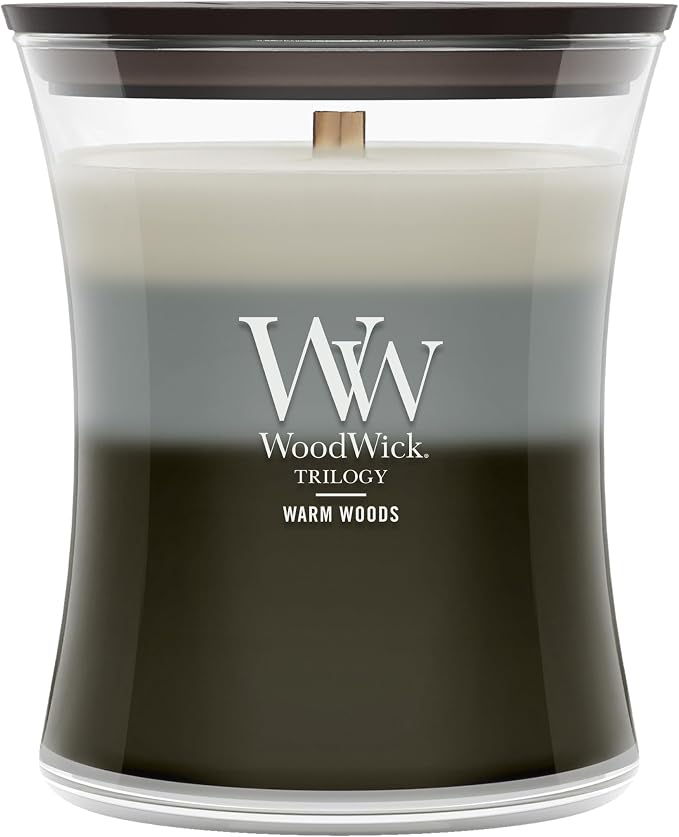 WoodWick Warm Woods Trilogy candle in jar