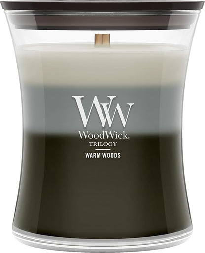 WoodWick Warm Woods Trilogy candle in jar