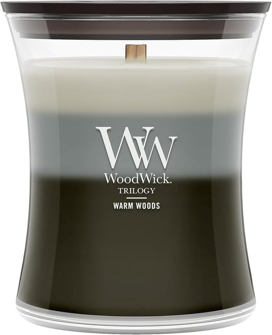 WoodWick Warm Woods Trilogy candle in jar