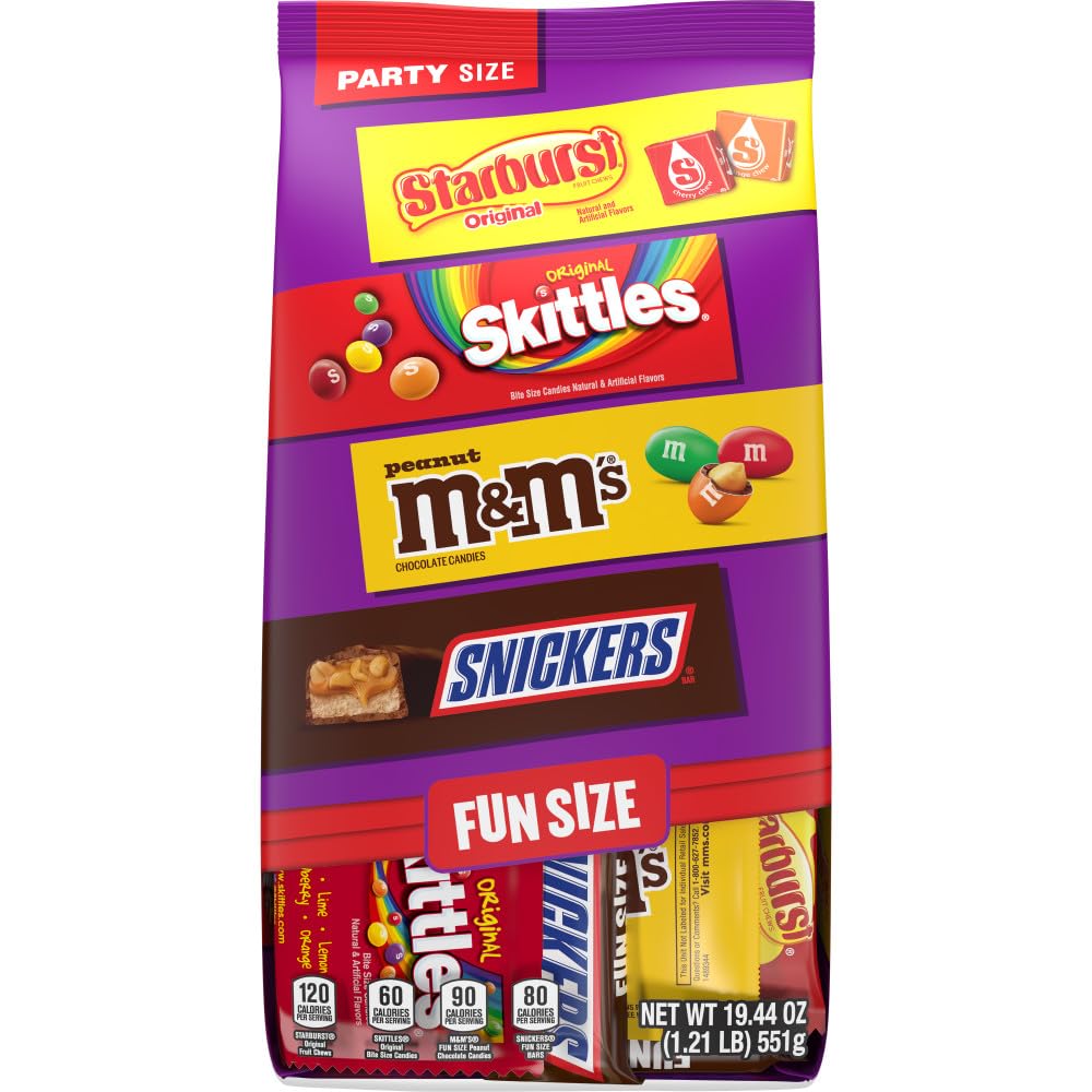Assorted Mars chocolate bars and chewy fruit candies in bulk bag