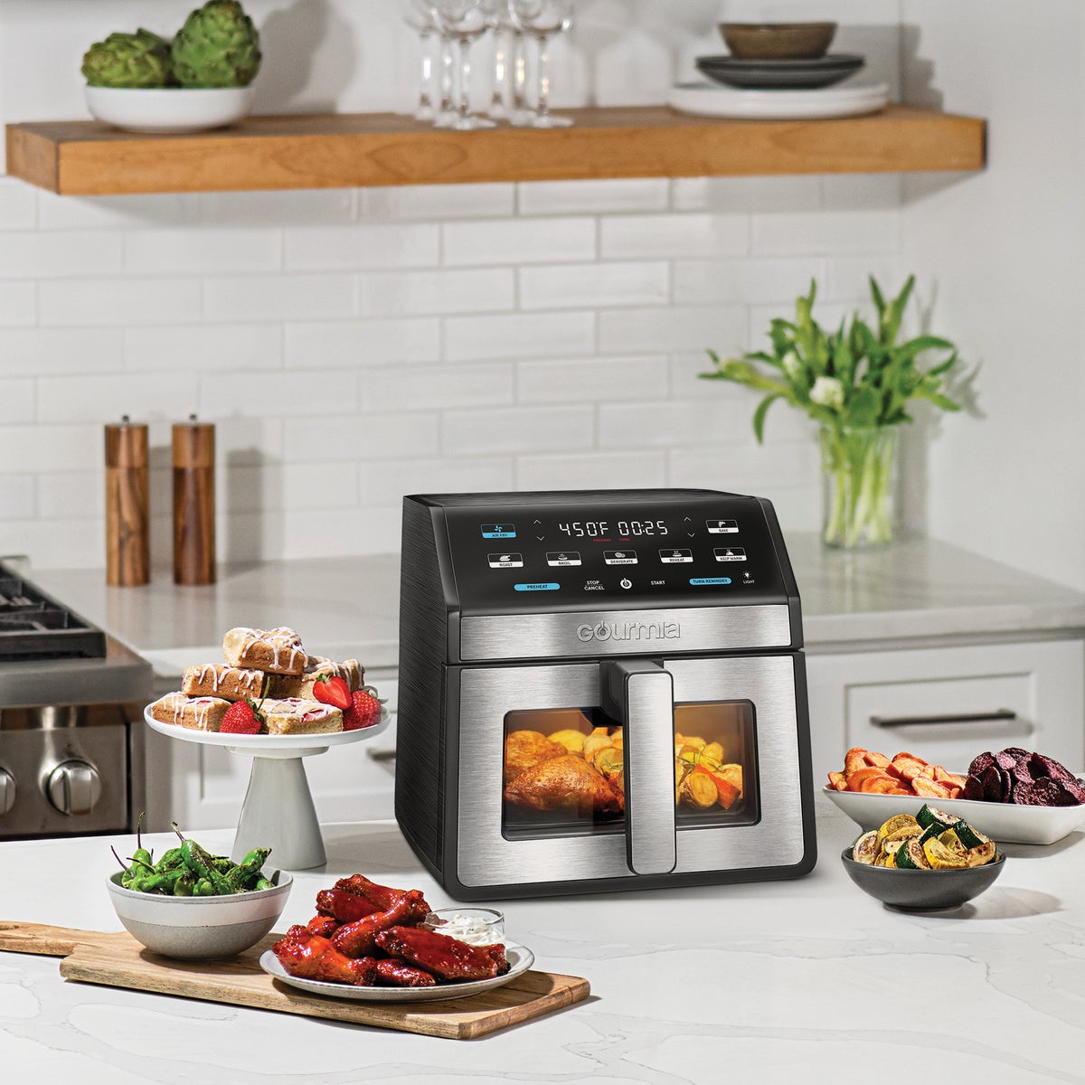 Gourmia air fryer with viewing window and light