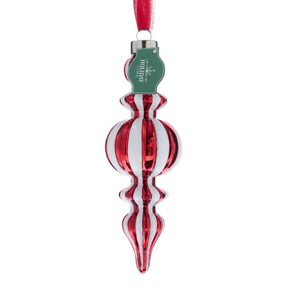 Glass finial Christmas ornament in traditional red and white