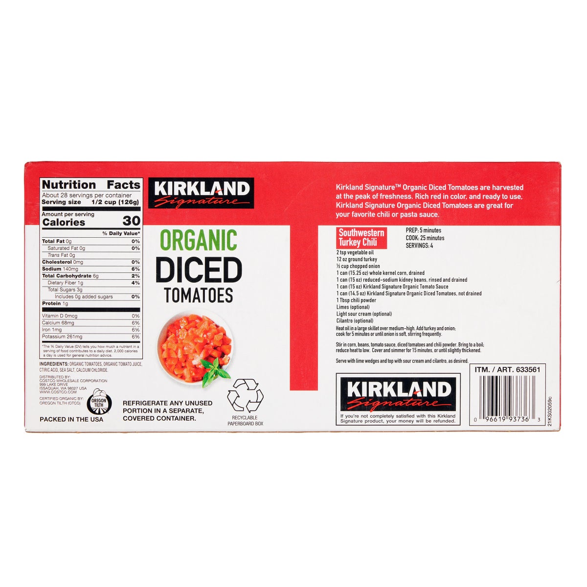 Vine-ripened diced tomatoes packed fresh