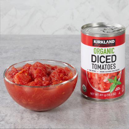 Certified organic diced tomatoes for pantry cooking