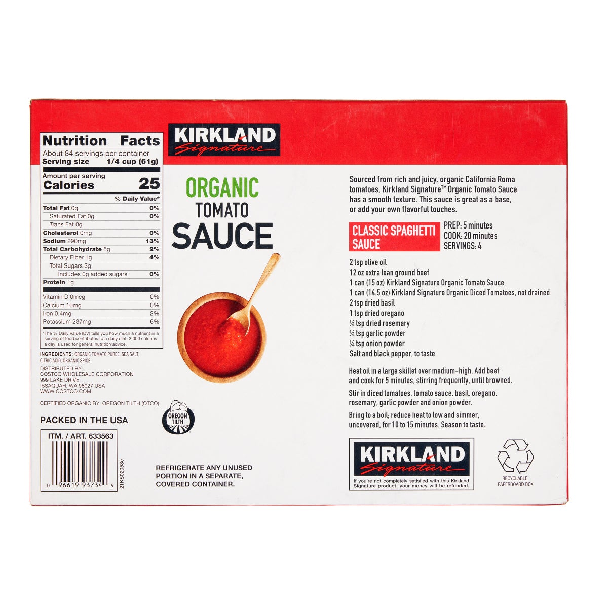 Kirkland Signature 15 oz organic tomato sauce cans