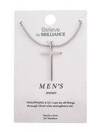 Silver stainless steel faith-themed cross pendant necklace