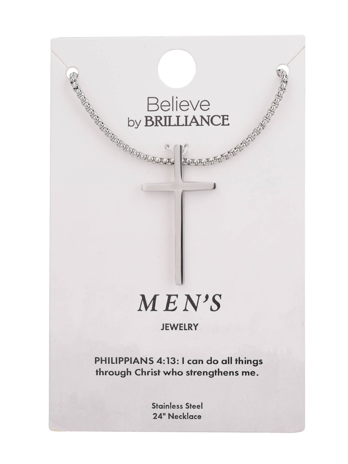 Silver stainless steel faith-themed cross pendant necklace
