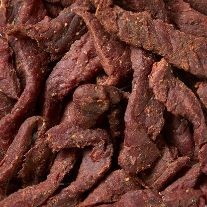 Close view of premium extra thick steak strips snack