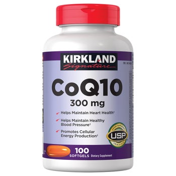 Kirkland Signature CoQ10 dietary supplement packaging