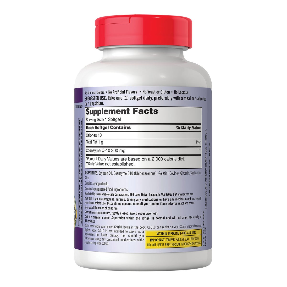 Kirkland Signature CoQ10 supplement front label