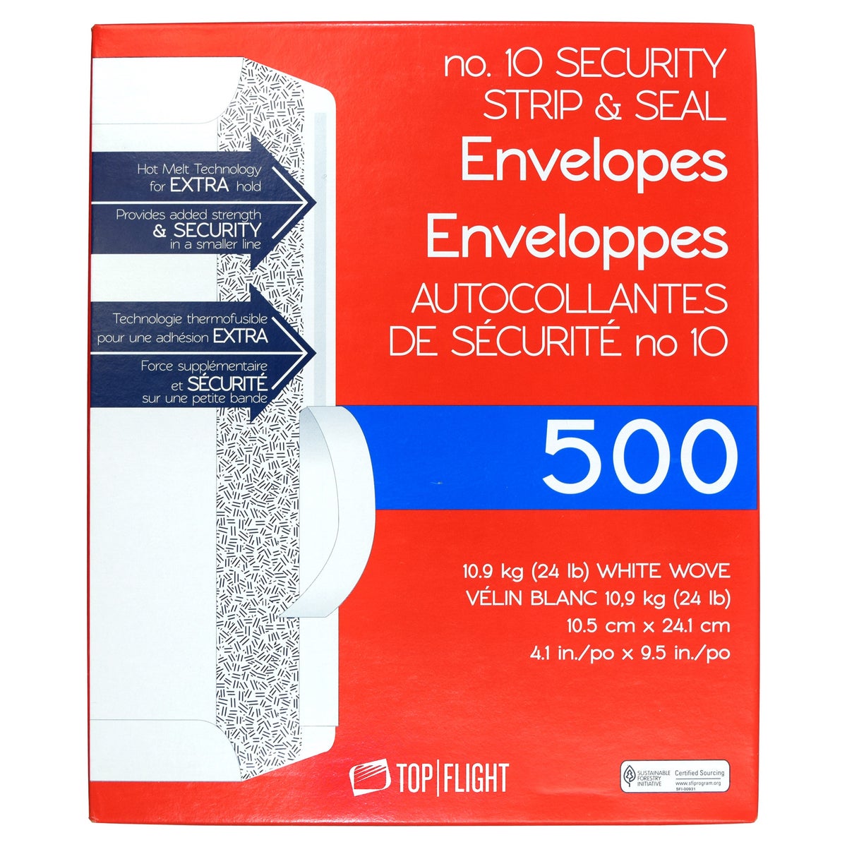 Top Flight #10 security strip and seal envelopes 500 count