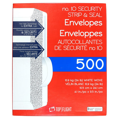 Top Flight #10 security strip and seal envelopes 500 count