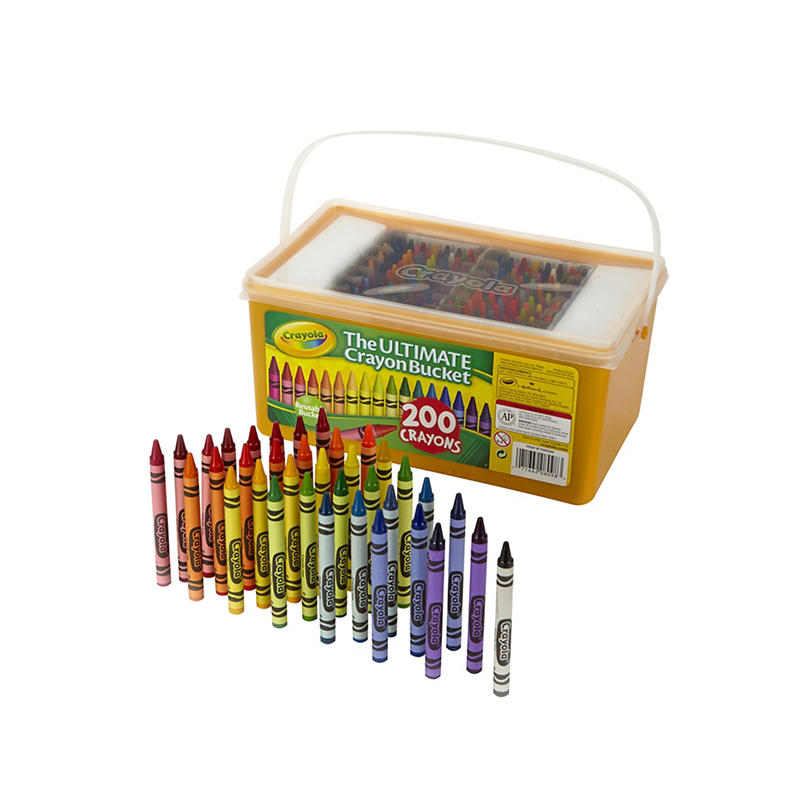Double wrapped crayons in storage bucket