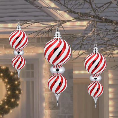 23-inch shatterproof Christmas finial with swirling red and white stripes