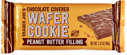 Trader Joe's chocolate covered wafer cookie with peanut butter filling