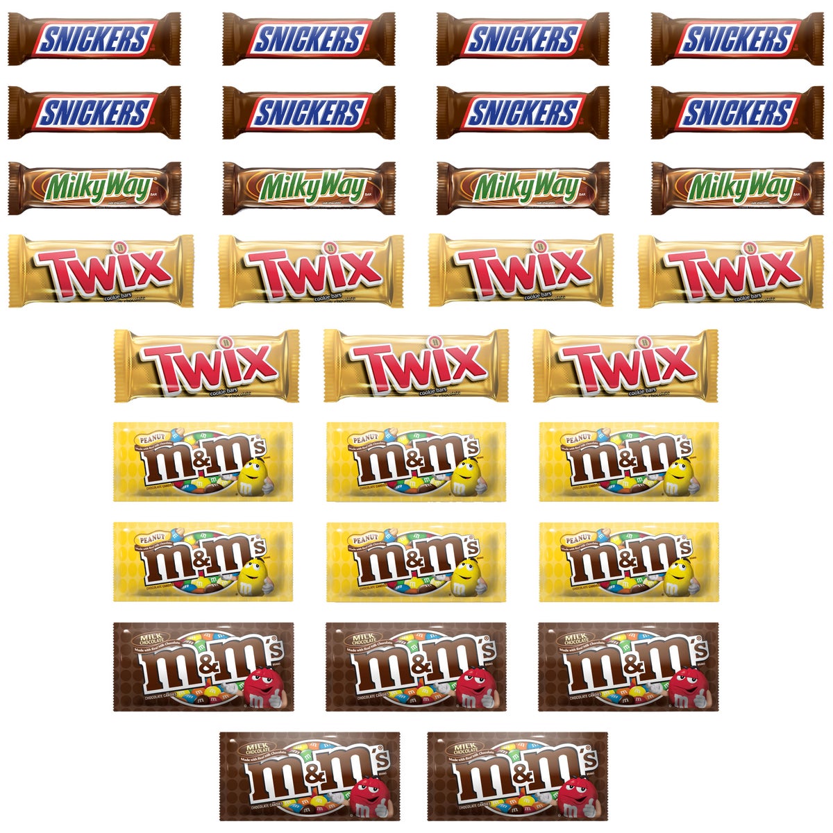 Full-size chocolate bars in assorted flavors