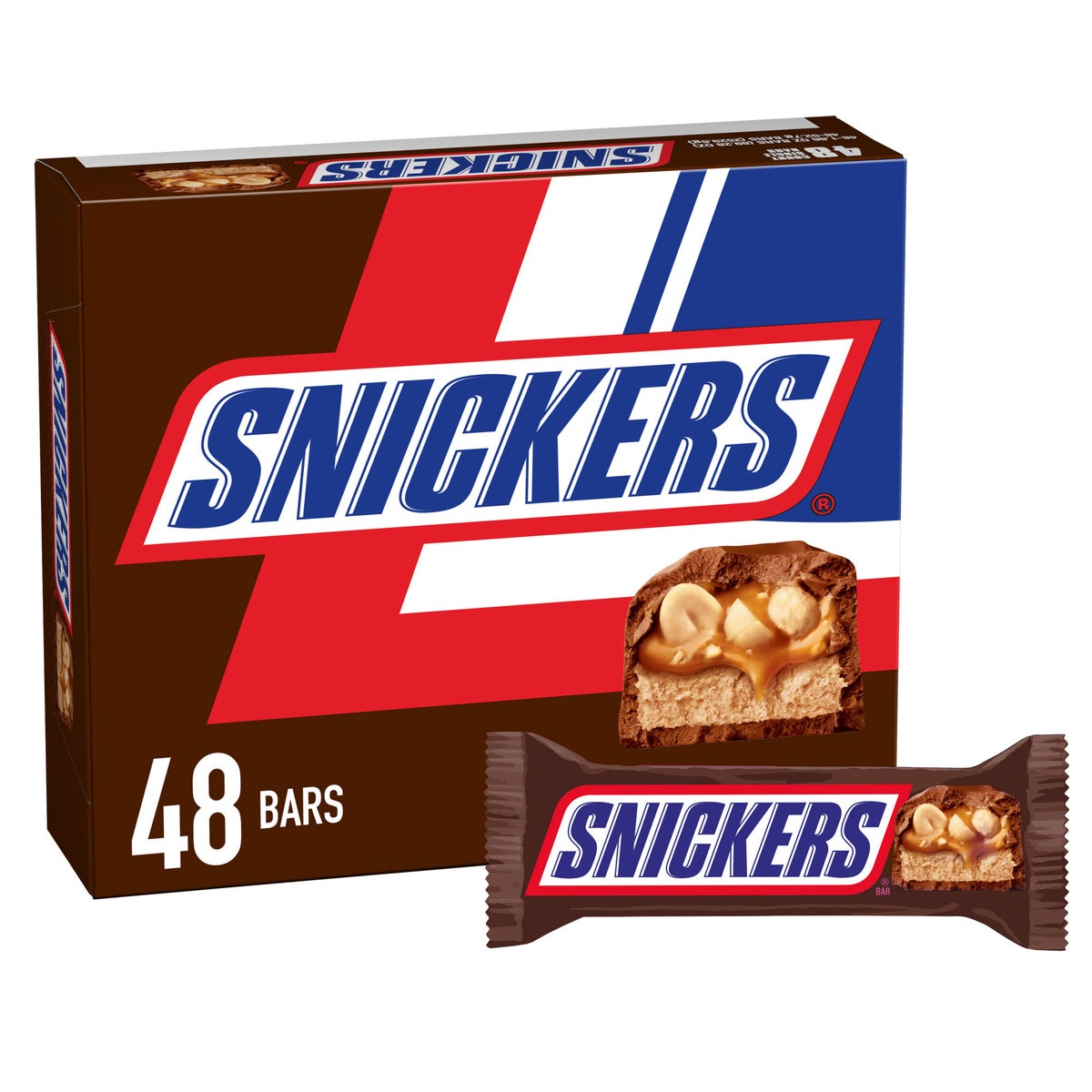 Snickers full size chocolate candy bars 48-count box