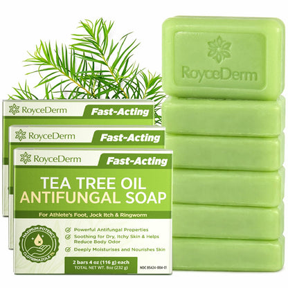 Visit the Roycederm Store — Roycederm Antifungal Bar Soap - Tea tree Oil Soap - Athlete’s Foot Treatment for Jock Itch & Ringworm - Medicated Antifungal Soap with Clotrimazole 1% - Tea Tree Oil Scent, 1 Pack