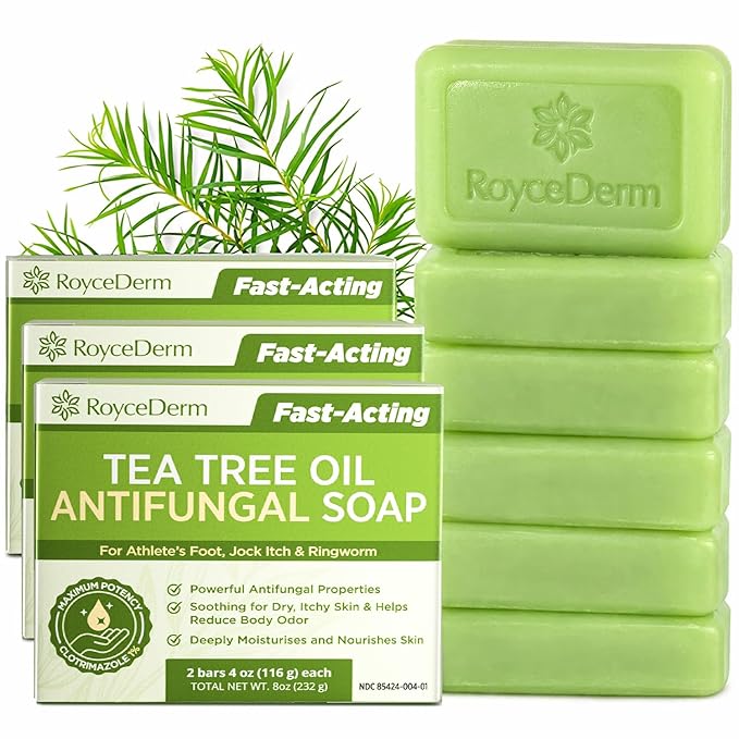 Visit the Roycederm Store — Roycederm Antifungal Bar Soap - Tea tree Oil Soap - Athlete’s Foot Treatment for Jock Itch & Ringworm - Medicated Antifungal Soap with Clotrimazole 1% - Tea Tree Oil Scent, 1 Pack