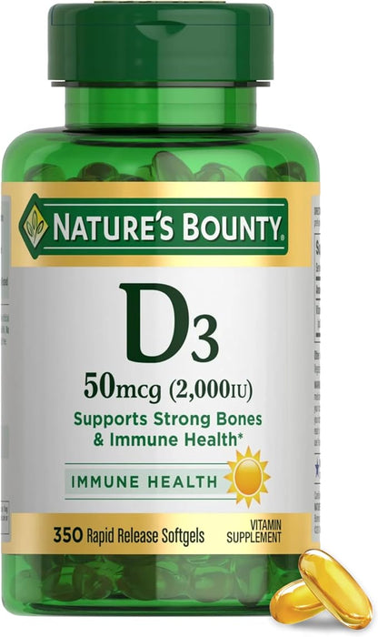 Nature's Bounty Vitamin D3 2000 IU 350 softgels bottle