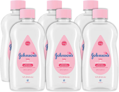Johnson's Baby Oil, Pure Mineral Oil to Prevent Moisture Loss for Newborn, Kids, & Adults, Gentle, Soothing Baby Massage Oil, Dry Skin Relief, Hypoallergenic, Original Scent, Baby Essentials, 3 fl. oz