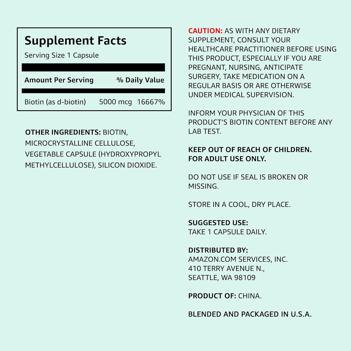 Amazon Basics 130 count vegan biotin capsules