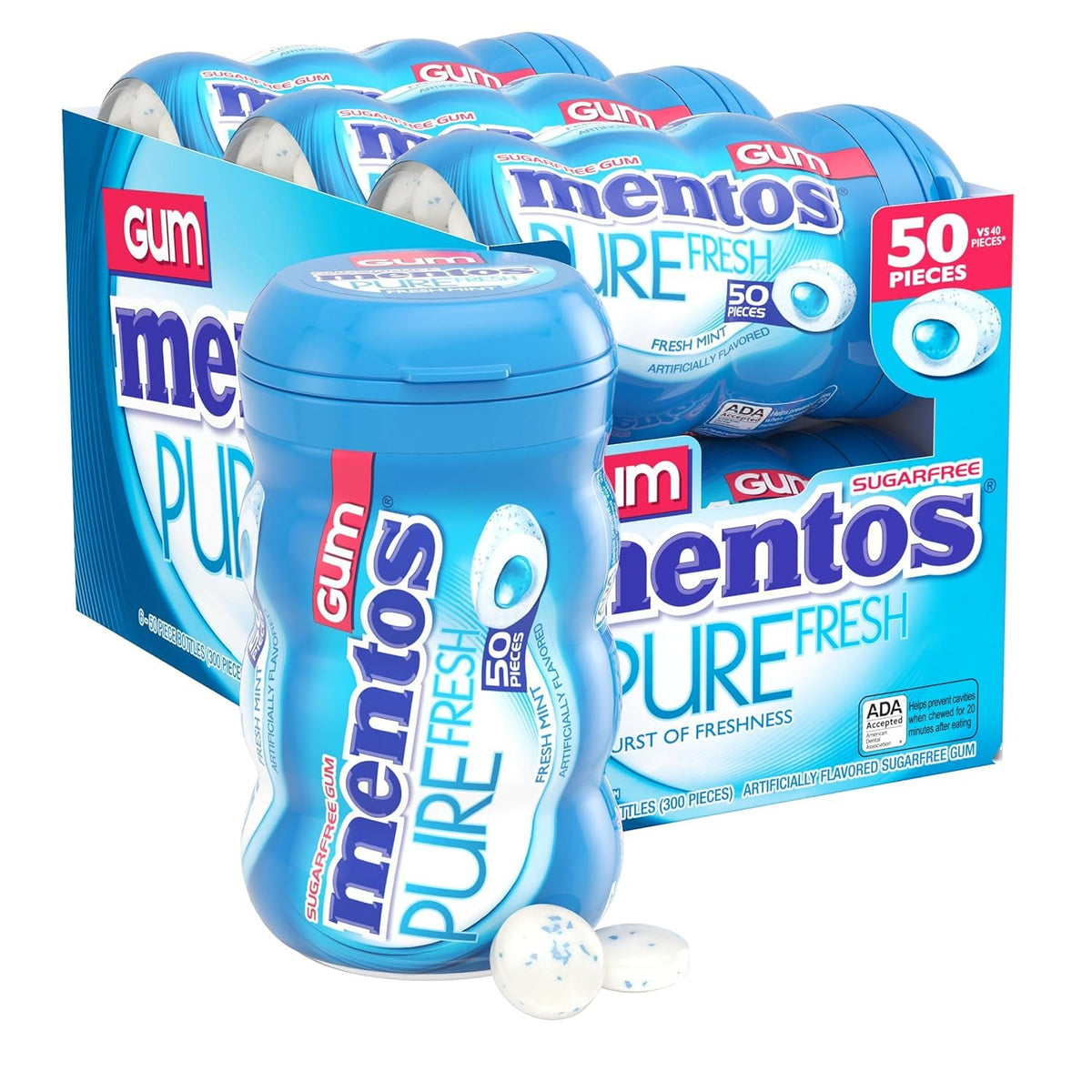 Mentos Fresh Mint chewing gum 50 count bottles