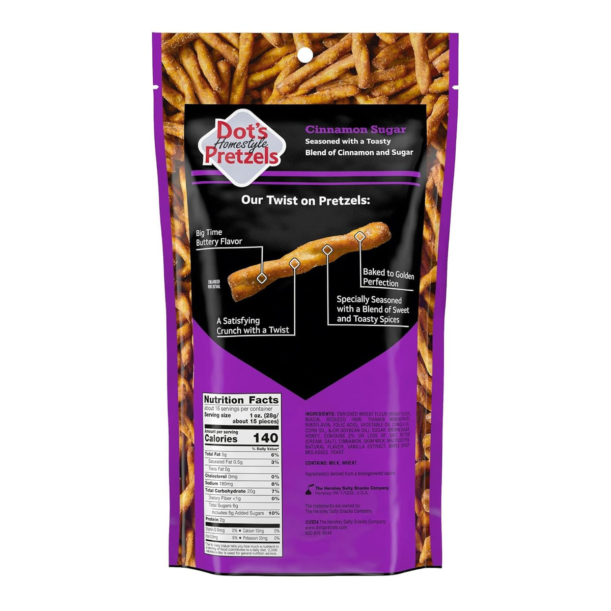 Dot's Pretzels cinnamon sugar snack packaging