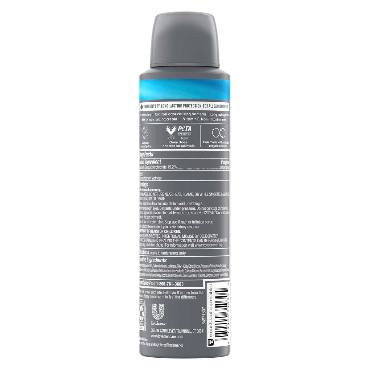 Three pack of Dove Men+Care deodorant spray cans