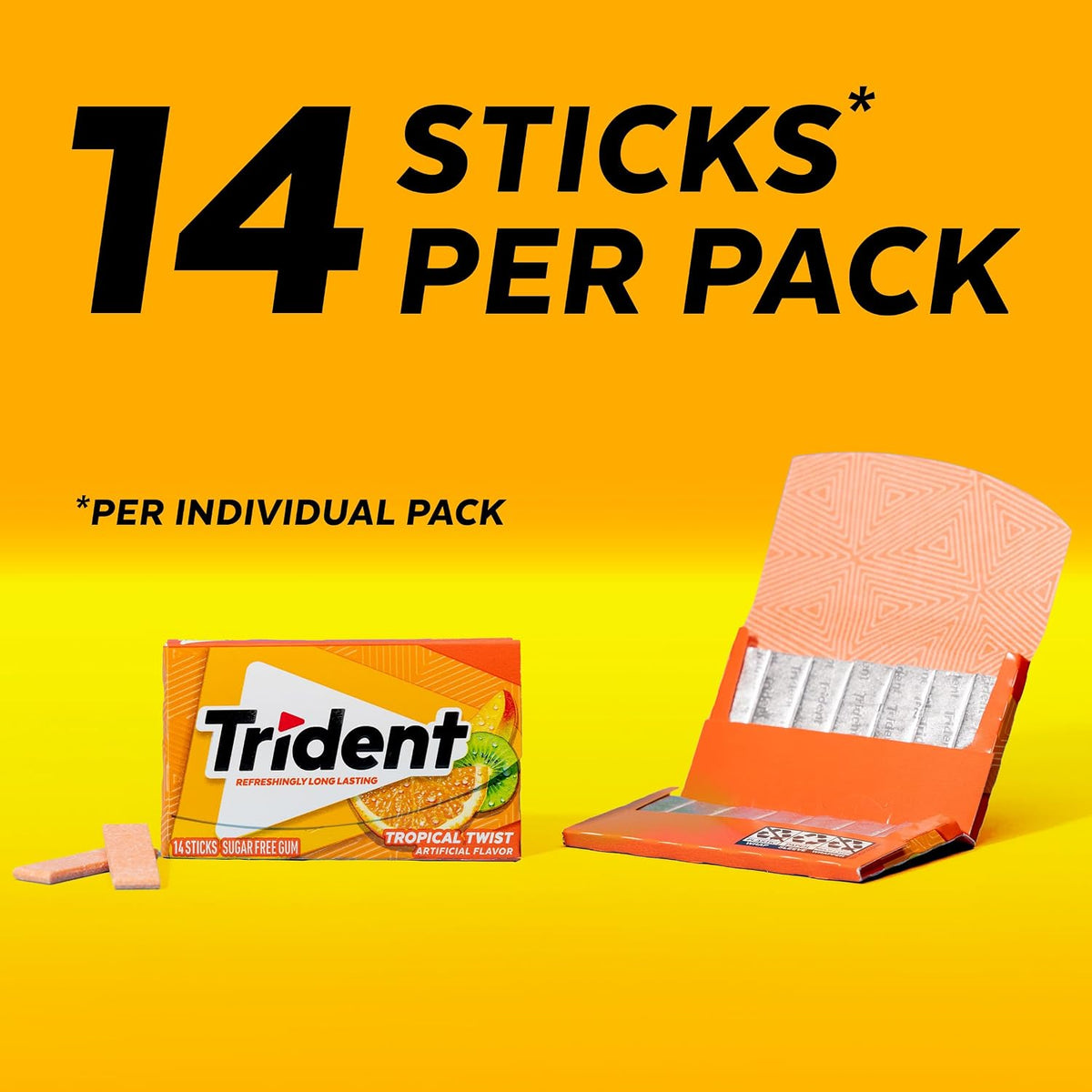 Individually wrapped Trident Tropical Twist gum sticks