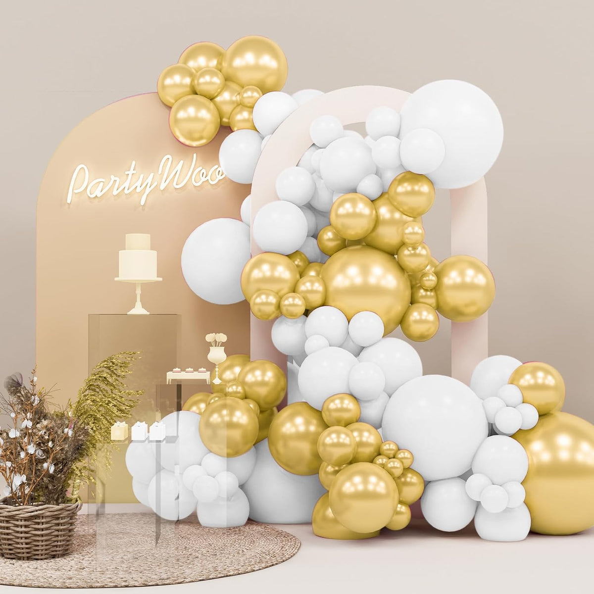 Metallic gold and white latex balloons for garland
